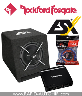 SET Subwoofer ESX SE250 + zesilovač ROCKFORD FOSGATE P200-2 + kabelová sada RX10KIT